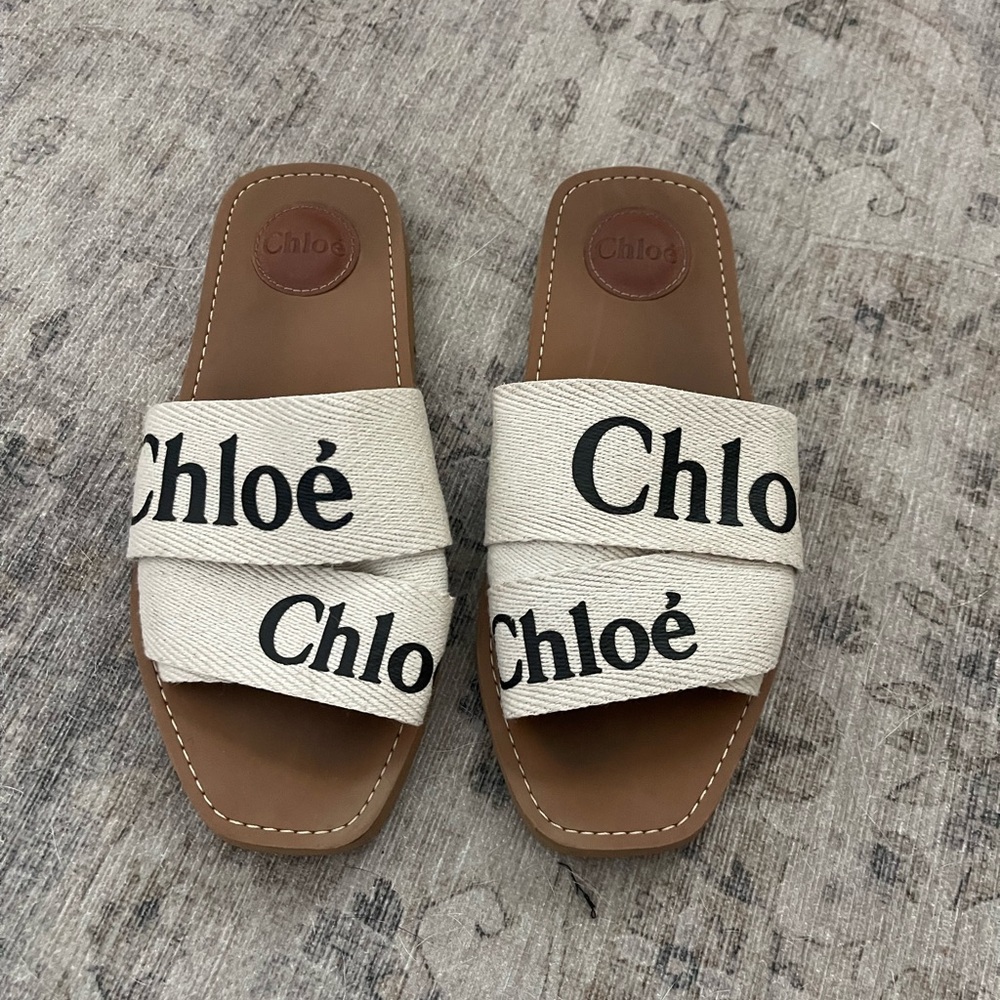 Chloe Woody Flat Logo Sandal- size 38